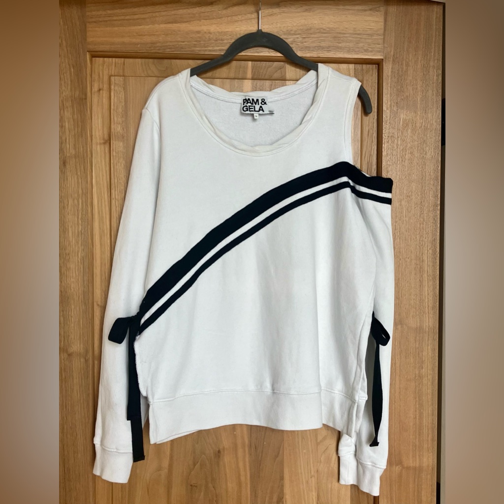 Pam & Gela White Sweatshirt With Black Stripes